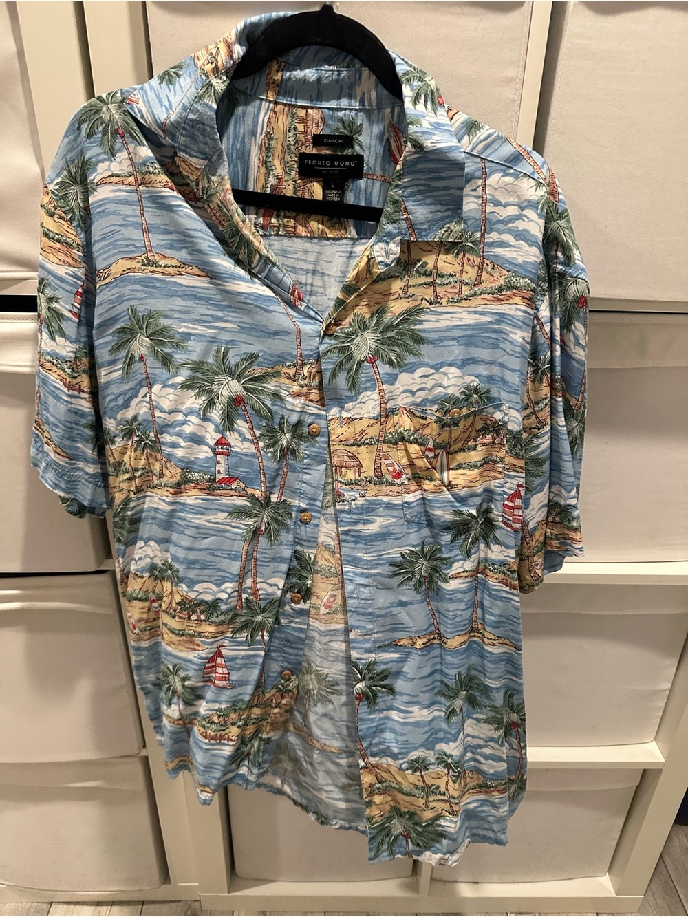 Pronto Uomo  Blue Tropical Palm-Print Short Sleeve Shirt